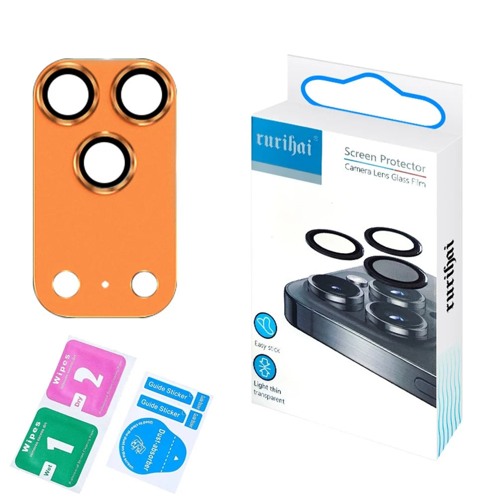 RURIHAI For iPhone 17 Pro Max Matte Full Coverage Camera Lens Protector Titanium Alloy Frame Tempered Glass Lens Film - Orange - 5