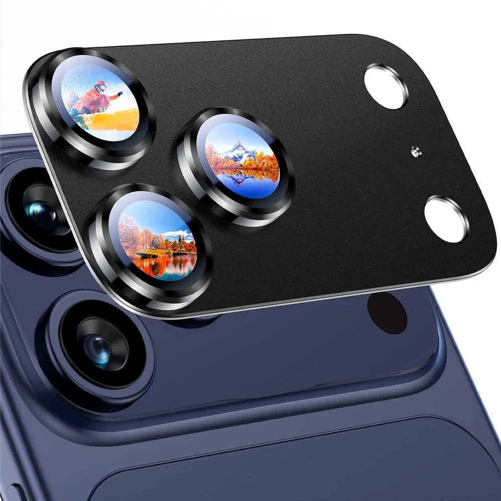RURIHAI For iPhone 17 Pro Matte Full Coverage Camera Lens Protector Titanium Alloy Frame Tempered Glass Lens Film - Black - 1