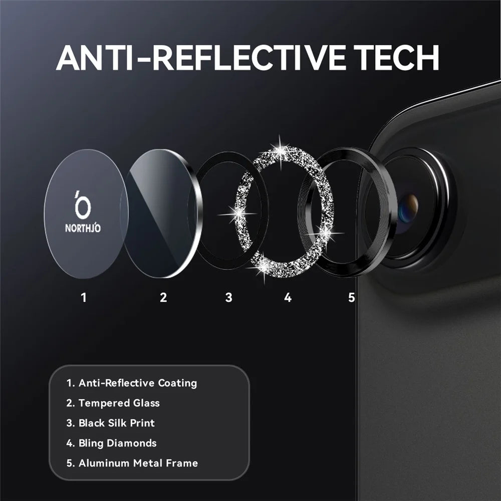 NORTHJO 1 Set For iPhone Air Camera Lens Film Tempered Glass+Metal Glitter Rear Lens Protector - Black - 3