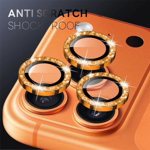 NORTHJO 1 Set For iPhone 17 Pro  /  17 Pro Max Camera Lens Film Tempered Glass+Metal Glitter Rear Lens Protector - Orange - 2
