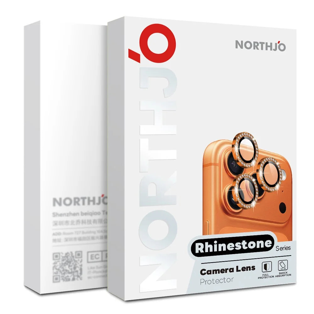 NORTHJO For iPhone 17 Camera Lens Protector Rhinestone Ring Tempered Glass Lens Film - Black - 4