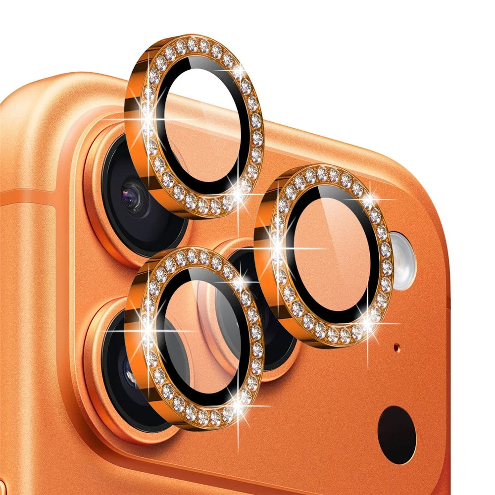 NORTHJO For iPhone 17 Pro  /  17 Pro Max Camera Lens Protector Rhinestone Ring Tempered Glass Lens Film - Orange - 1