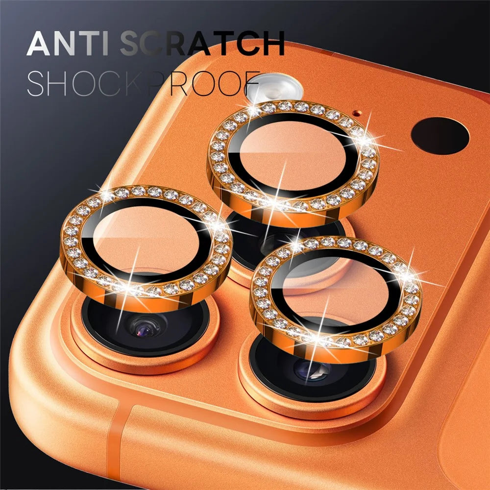 NORTHJO For iPhone 17 Pro  /  17 Pro Max Camera Lens Protector Rhinestone Ring Tempered Glass Lens Film - Orange - 2