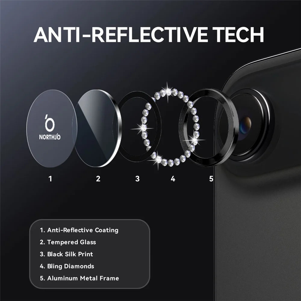 NORTHJO For iPhone Air Camera Lens Protector Rhinestone Ring Tempered Glass Lens Film - Black - 3