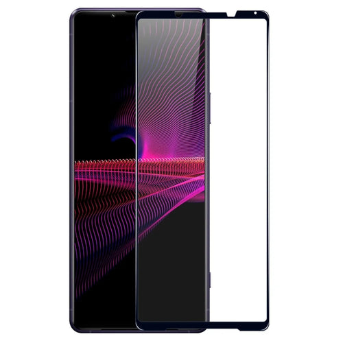NORTHJO A++ For Sony Xperia 1 III 5G Silk Printing Anti-fingerprint Full Screen Protector 0.3mm 2.5D High Aluminum-silicon Glass Film - Black - 1