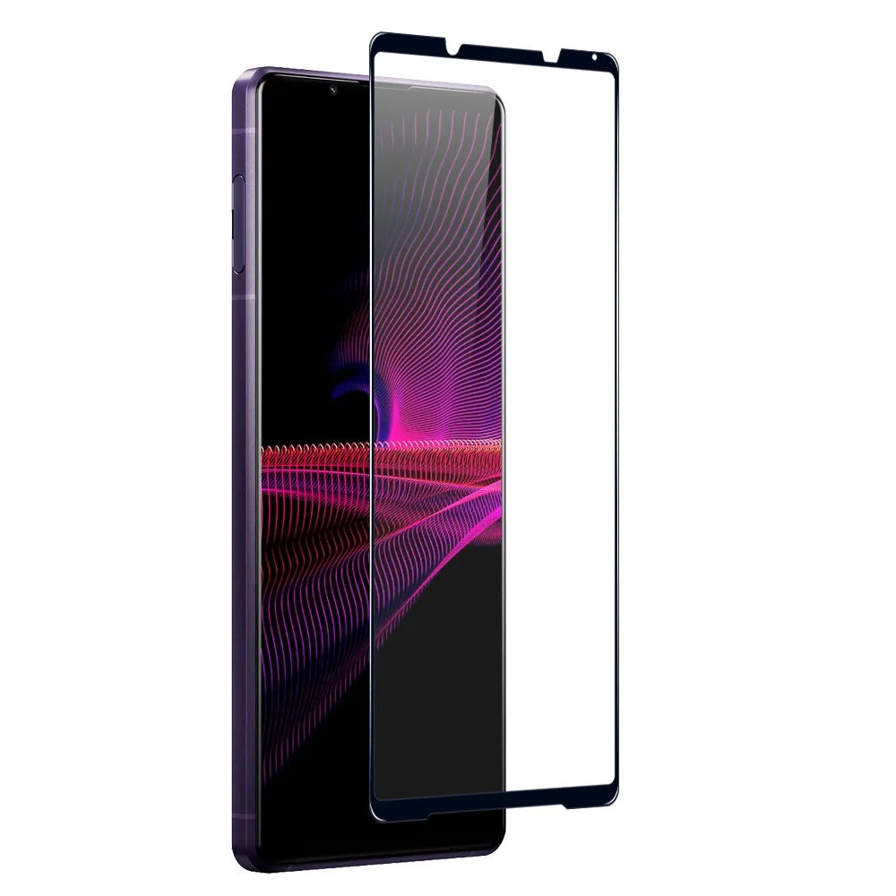 NORTHJO A++ For Sony Xperia 1 III 5G Silk Printing Anti-fingerprint Full Screen Protector 0.3mm 2.5D High Aluminum-silicon Glass Film - Black - 3
