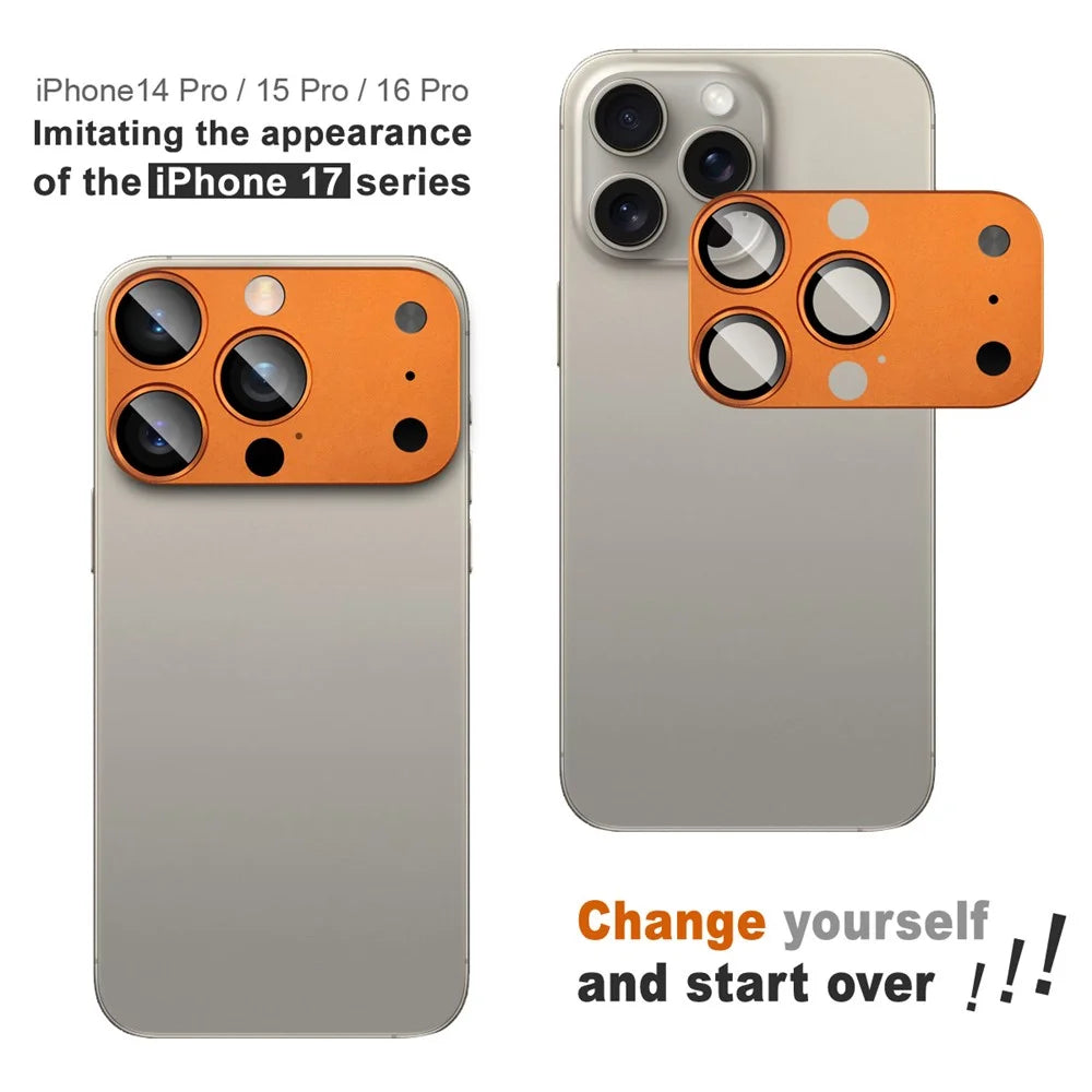 IMAK Full Coverage Camera Lens Film for iPhone 16 Pro / 15 Pro / 14 Pro Transfer to 17 Pro Acrylic Lens Cap + Tempered Glass Lens Protector - Orange - 3