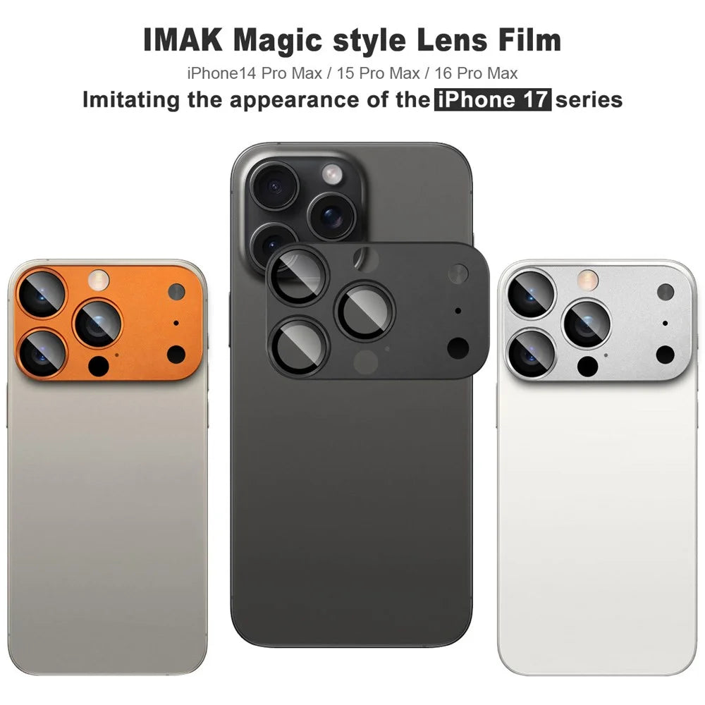 IMAK Full Coverage Camera Lens Film for iPhone 16 Pro Max / 15 Pro Max / 14 Pro Max Transfer to 17 Pro Max Acrylic Lens Cap + Tempered Glass Lens Protector - Orange - 7