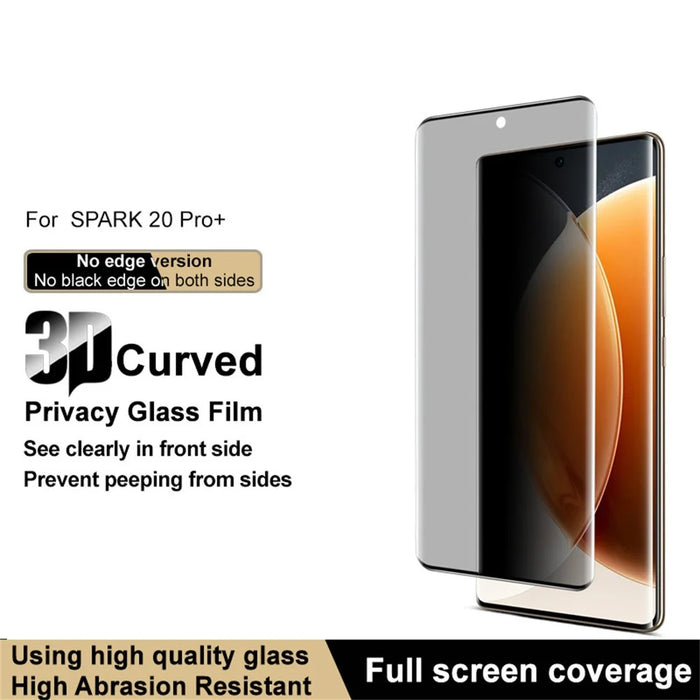 IMAK For TECNO Spark 20 Pro+ Anti Spy Tempered Glass Side Glue Full Screen Protector (No Edge Version) - 3