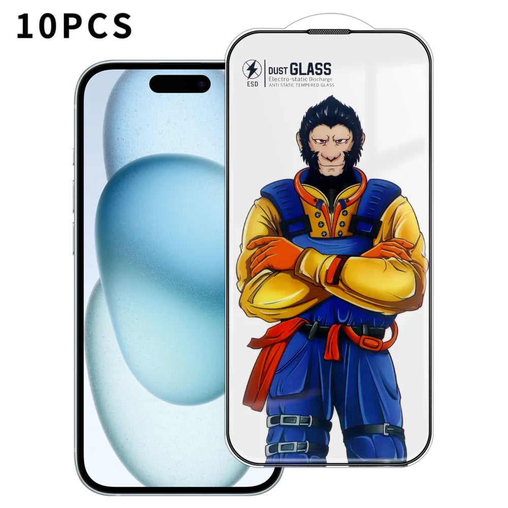 For iPhone 15 10Pcs Full Screen Protector 3D Arc 120C Anti-Static Silk Printing High Aluminium-silicon Glass Film - As Shown - 1