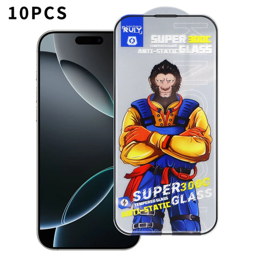 For iPhone 16 Pro 10Pcs Full Screen Protector 300C Large Arc Anti Static Silk Printing HD Clear Tempered Glass Film - As Shown - 1