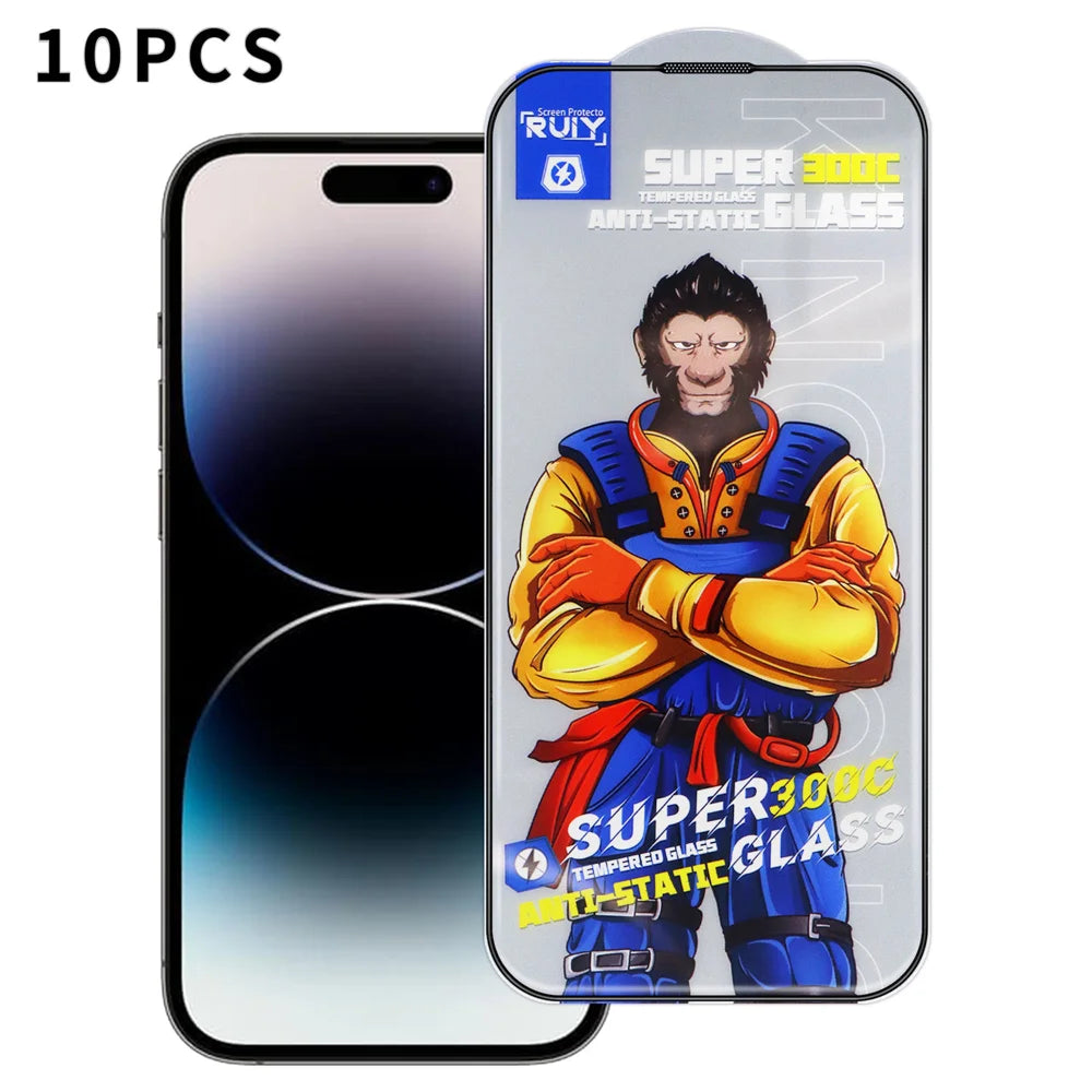 For iPhone 14 Pro 10Pcs Full Screen Protector 300C Large Arc Anti Static Silk Printing HD Clear Tempered Glass Film - As Shown - 1