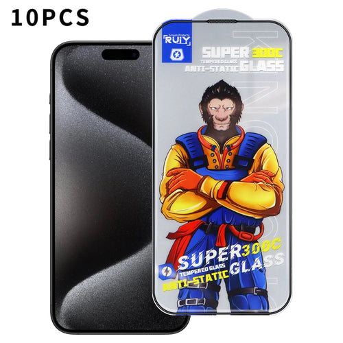 For iPhone 15 Pro 10Pcs Full Screen Protector 300C Large Arc Anti Static Silk Printing HD Clear Tempered Glass Film - As Shown - 1