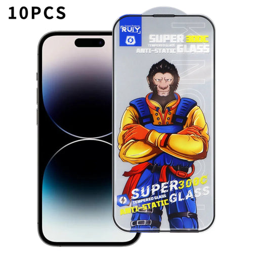 For iPhone 14 Pro Max 10Pcs Full Screen Protector 300C Large Arc Anti Static Silk Printing HD Clear Tempered Glass Film - As Shown - 1