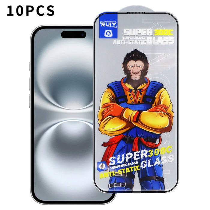 For iPhone 16 Plus 10Pcs Full Screen Protector 300C Large Arc Anti Static Silk Printing HD Clear Tempered Glass Film - As Shown - 1