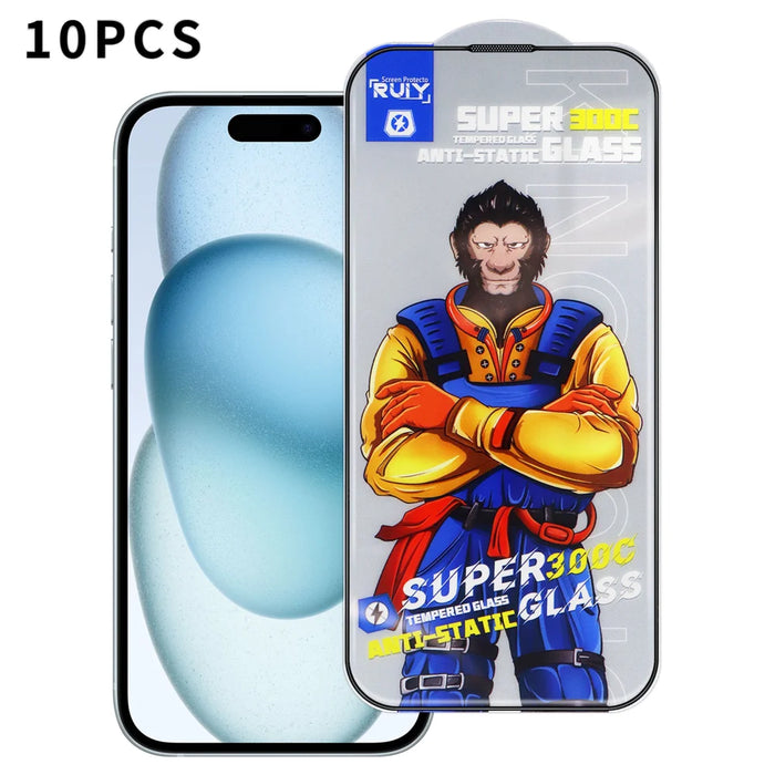 For iPhone 15 10Pcs Full Screen Protector 300C Large Arc Anti Static Silk Printing HD Clear Tempered Glass Film - As Shown - 1