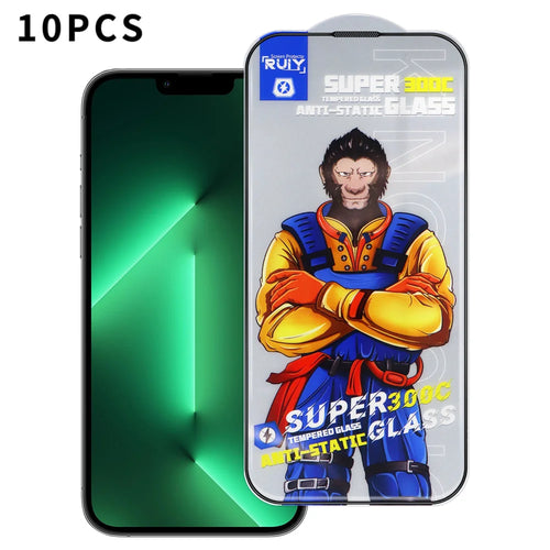 For iPhone 13 Pro 10Pcs Full Screen Protector 300C Large Arc Anti Static Silk Printing HD Clear Tempered Glass Film - As Shown - 1