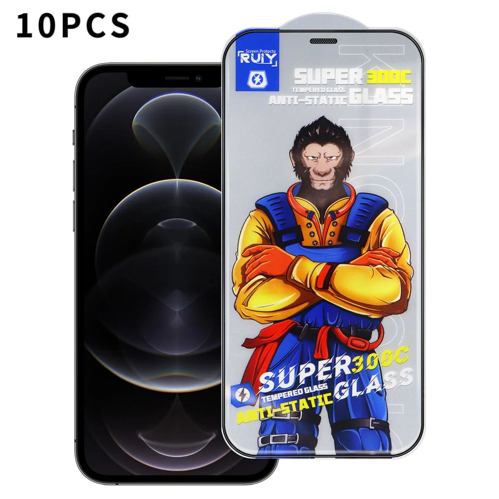 For iPhone 12 Pro 10Pcs Full Screen Protector 300C Large Arc Anti Static Silk Printing HD Clear Tempered Glass Film - As Shown - 1