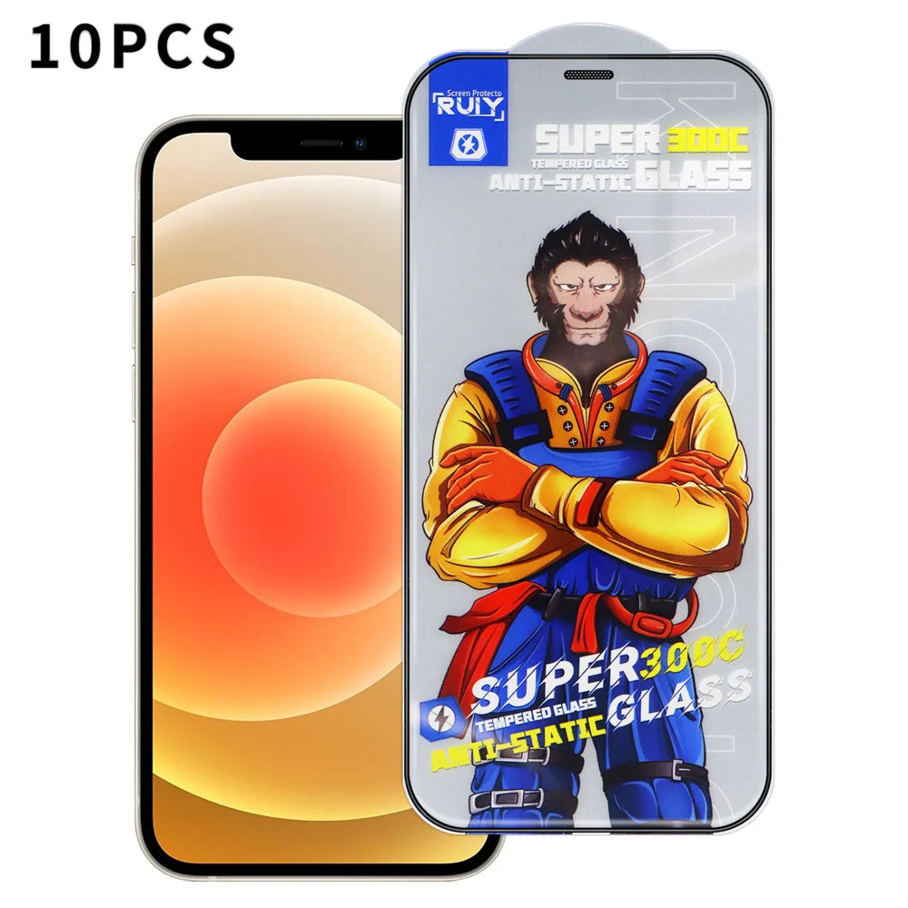 For iPhone 12 10Pcs Full Screen Protector 300C Large Arc Anti Static Silk Printing HD Clear Tempered Glass Film - As Shown - 1