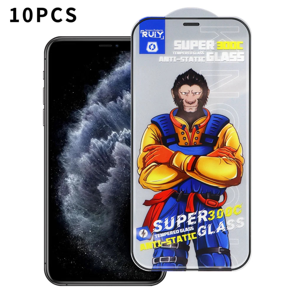 For iPhone 11 Pro Max 10Pcs Full Screen Protector 300C Large Arc Anti Static Silk Printing HD Clear Tempered Glass Film - As Shown - 1
