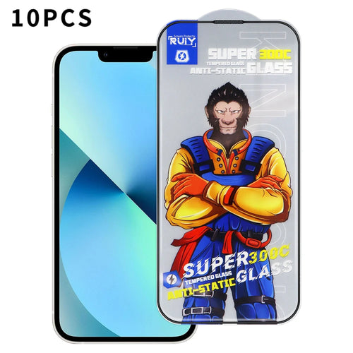 For iPhone 13 10Pcs Full Screen Protector 300C Large Arc Anti Static Silk Printing HD Clear Tempered Glass Film - As Shown - 1