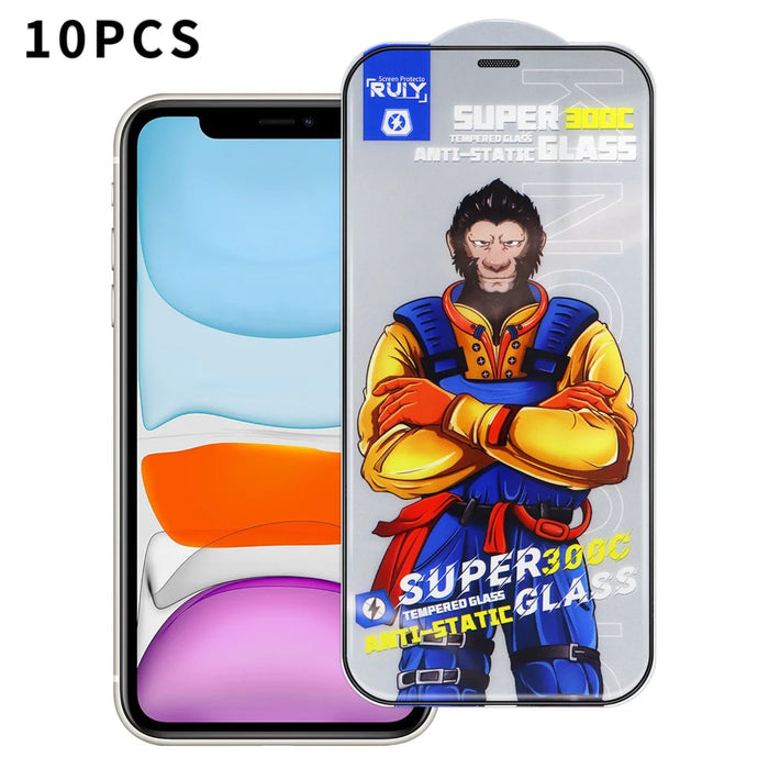 For iPhone 11 10Pcs Full Screen Protector 300C Large Arc Anti Static Silk Printing HD Clear Tempered Glass Film - As Shown - 1