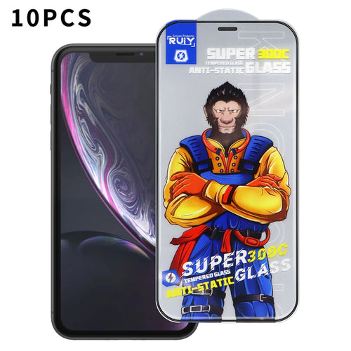 For iPhone XR 6.1 inch 10Pcs Full Screen Protector 300C Large Arc Anti Static Silk Printing HD Clear Tempered Glass Film - As Shown - 1