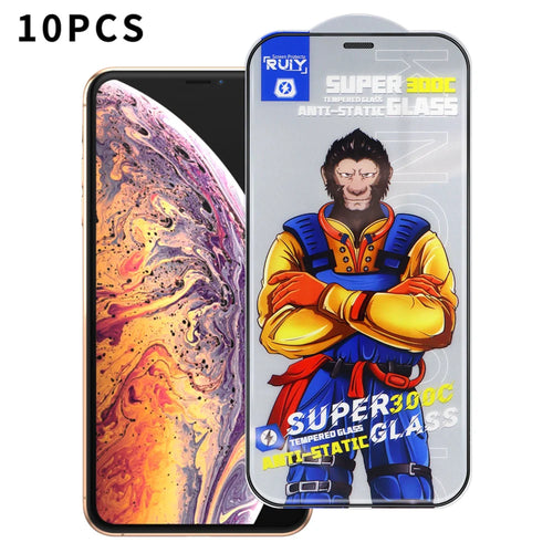 For iPhone XS 5.8 inch 10Pcs Full Screen Protector 300C Large Arc Anti Static Silk Printing HD Clear Tempered Glass Film - As Shown - 1