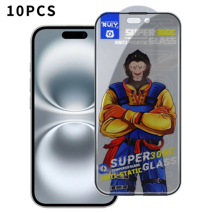 For iPhone 16 Plus 10Pcs Anti-Spy Full Screen Protector 300C Large Arc Anti Static Silk Printing Tempered Glass Film - As Shown - 1