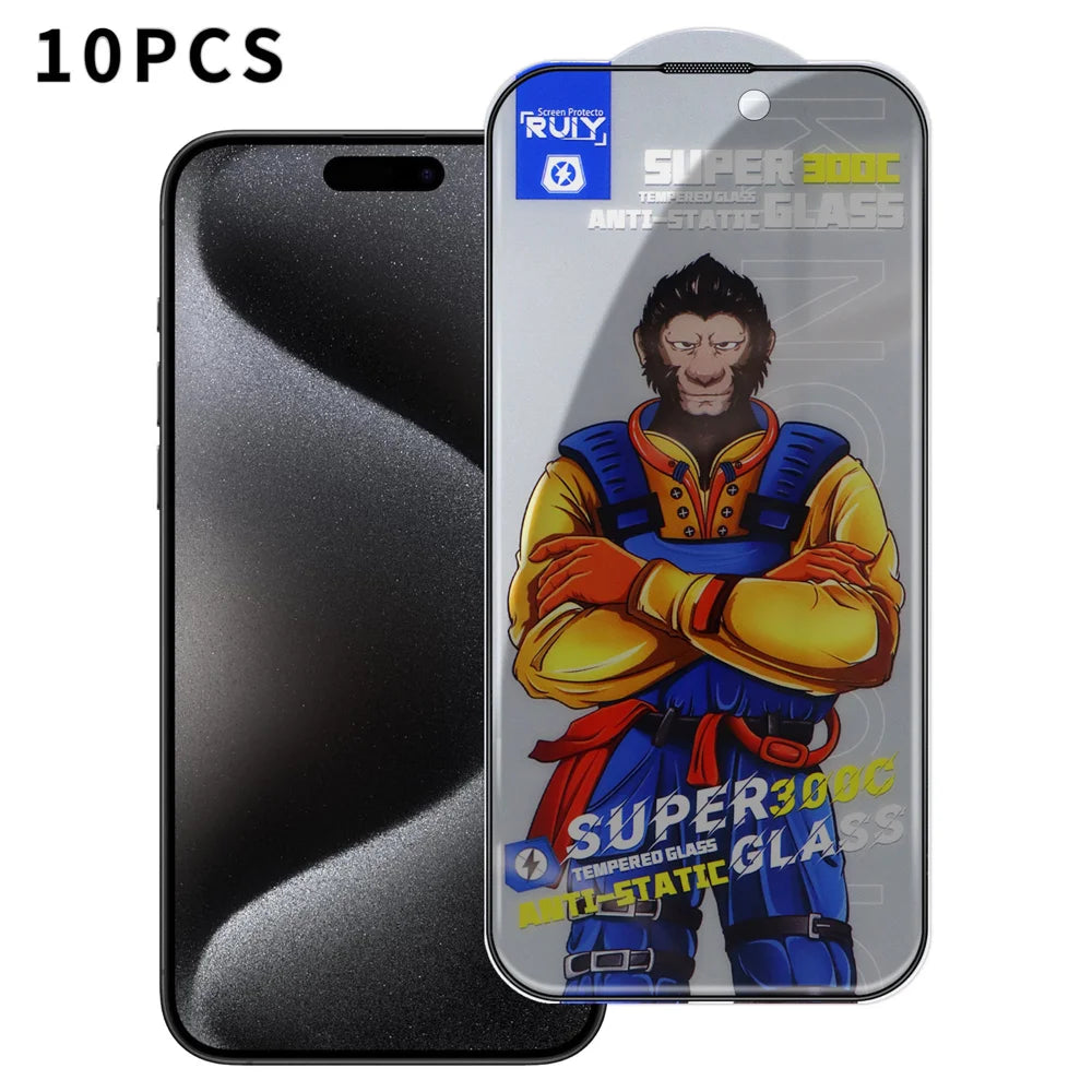 For iPhone 15 Pro Max 10Pcs Anti-Spy Full Screen Protector 300C Large Arc Anti Static Silk Printing Tempered Glass Film - As Shown - 1