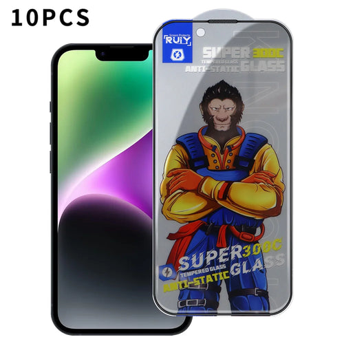 For iPhone 14 10Pcs Anti-Spy Full Screen Protector 300C Large Arc Anti Static Silk Printing Tempered Glass Film - As Shown - 1