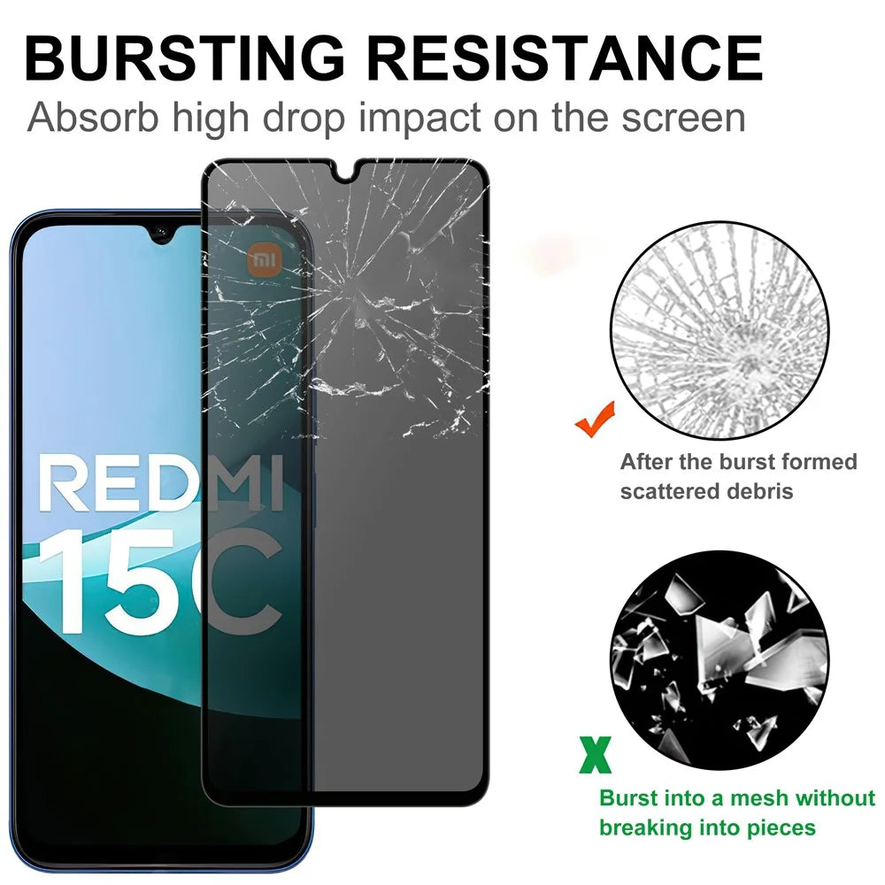 Tempered Glass For Xiaomi Redmi 15C 4G (EU) (173mm)  /  15C 5G (EU) (173mm) Full Screen Protector 2.5D Arc Edge Anti-Spy Film - 4