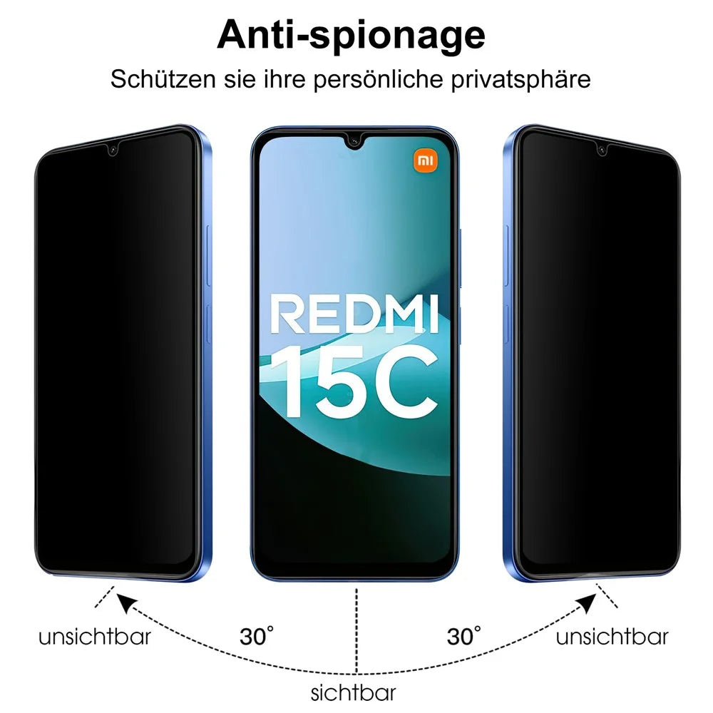 Tempered Glass For Xiaomi Redmi 15C 4G (EU) (173mm)  /  15C 5G (EU) (173mm) Full Screen Protector 2.5D Arc Edge Anti-Spy Film - 5