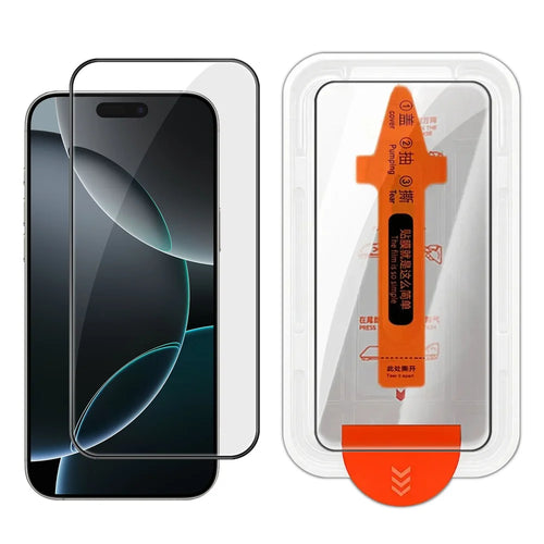 For iPhone 16 Pro Max Full Screen Protector HD Clear Silk Printing High Aluminium-silicon Glass Film with Dust Removal Installation Frame - As Shown - 1