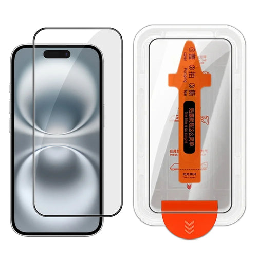 For iPhone 16 Full Screen Protector HD Clear Silk Printing High Aluminium-silicon Glass Film with Dust Removal Installation Frame - As Shown - 1
