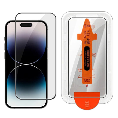 For iPhone 14 Pro Max Full Screen Protector HD Clear Silk Printing High Aluminium-silicon Glass Film with Dust Removal Installation Frame - As Shown - 1