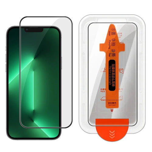 For iPhone 13 Pro Max Full Screen Protector HD Clear Silk Printing High Aluminium-silicon Glass Film with Dust Removal Installation Frame - As Shown - 1