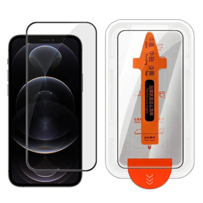 For iPhone 12 Pro Full Screen Protector HD Clear Silk Printing High Aluminium-silicon Glass Film with Dust Removal Installation Frame - As Shown - 1