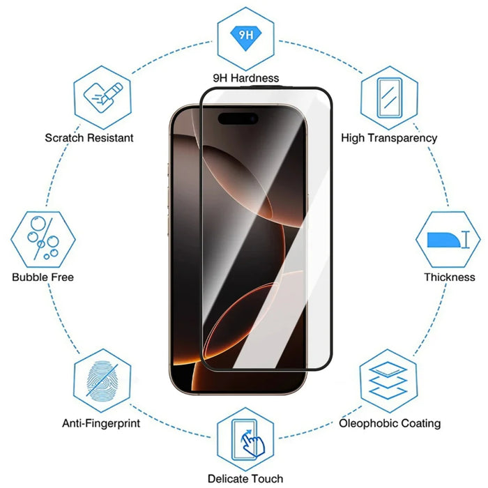 For iPhone 12 Full Screen Protector HD Clear Silk Printing High Aluminium-silicon Glass Film with Dust Removal Installation Frame - As Shown - 7