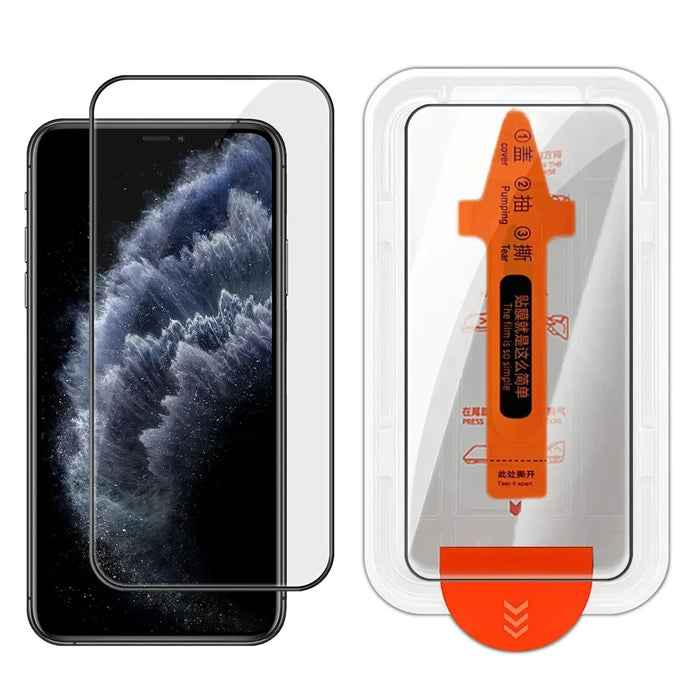 For iPhone 11 Pro Max Full Screen Protector HD Clear Silk Printing High Aluminium-silicon Glass Film with Dust Removal Installation Frame - As Shown - 1