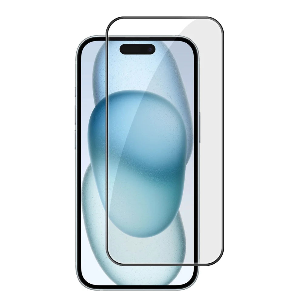 For iPhone 15 HD Full Screen Protector Silk Printing Black Edge High Aluminium-silicon Glass Film - As Shown - 1