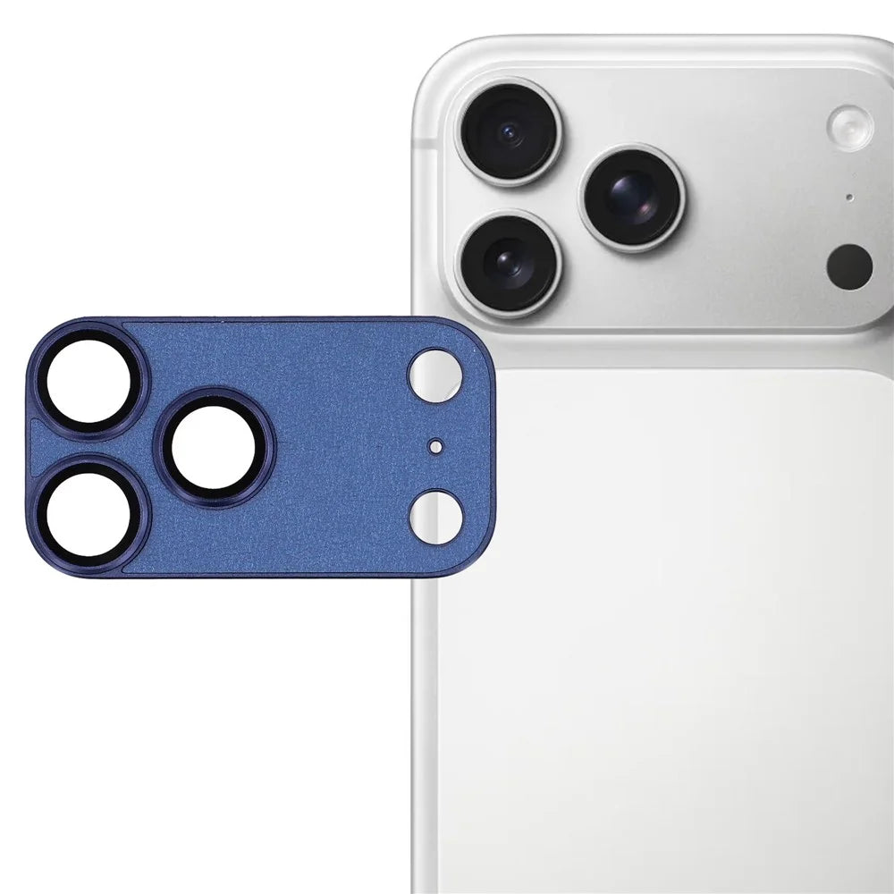For iPhone 17 Pro Max 9H Hardness Tempered Glass Camera Lens Protector Full Cover Leather Coated Metal Lens Film - Blue - 1
