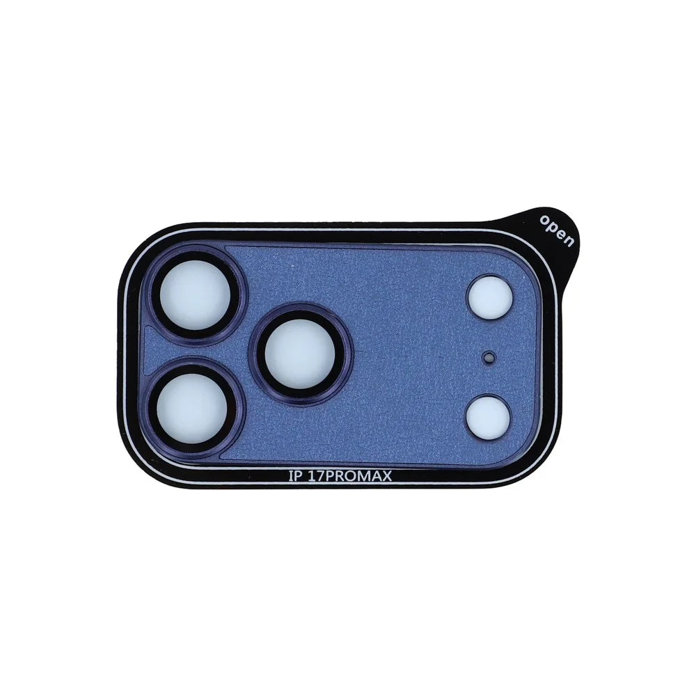 For iPhone 17 Pro Max 9H Hardness Tempered Glass Camera Lens Protector Full Cover Leather Coated Metal Lens Film - Blue - 4