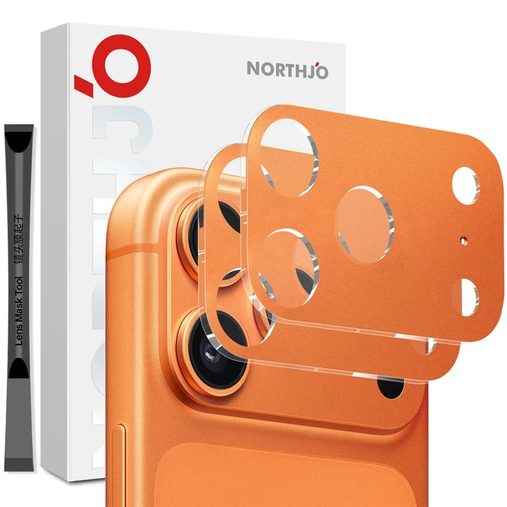 NORTHJO 2PCS For iPhone 17 Pro Camera Lens Protector Silk Printing 3D Full Coverage Tempered Glass Lens Film - Orange - 1
