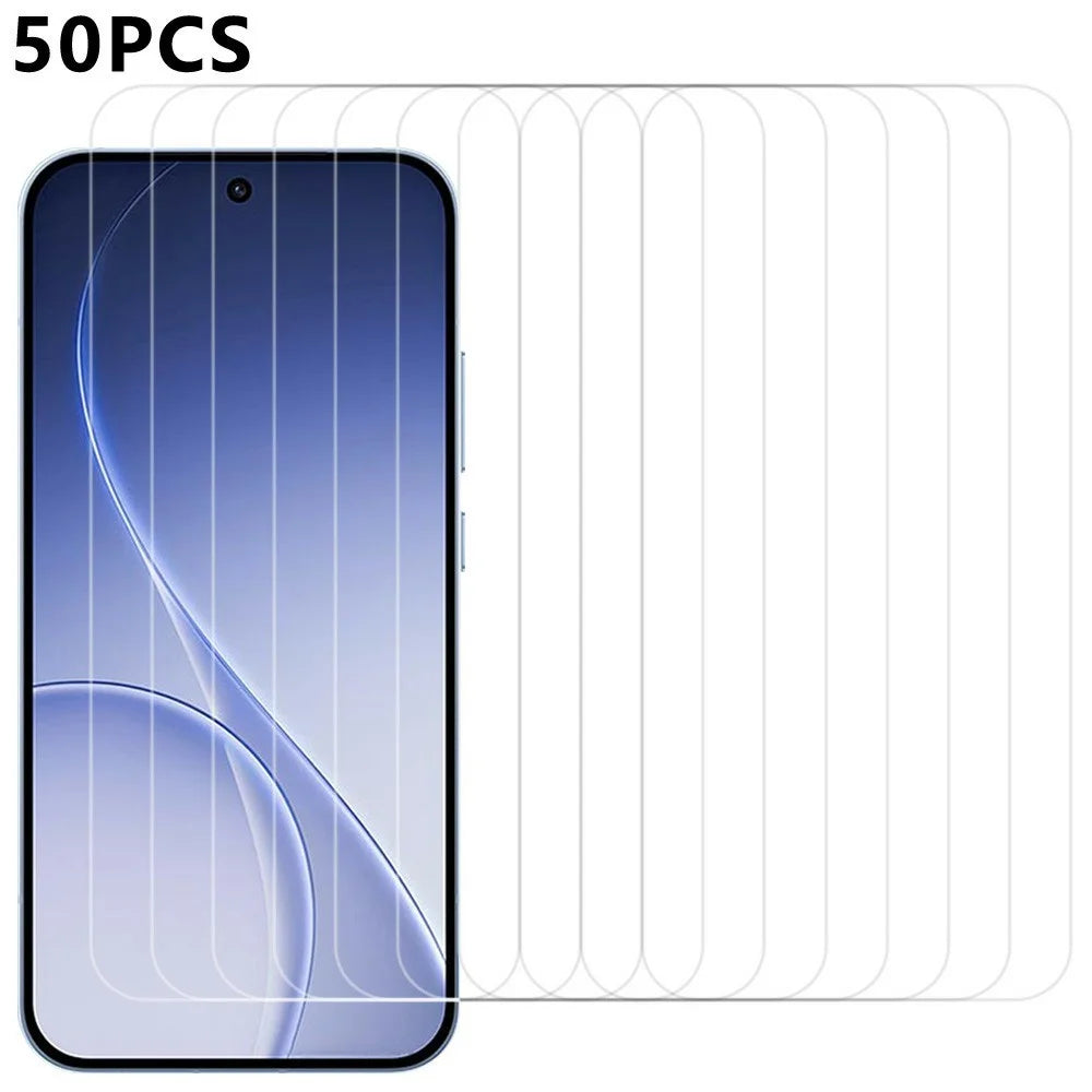50Pcs For Oppo Reno15 5G (Global)  /  Reno15c 5G (China) Screen Protector Full Glue Tempered Glass Clear Screen Film (NOT Complete Covering) (No Package, with Wipes Set, Dust-absorber, Guide Sticker) - 1