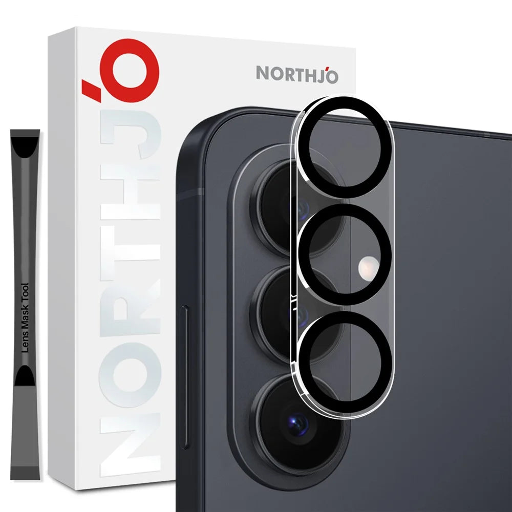 NORTHJO For Samsung Galaxy S26+ Silk Printing Camera Lens Protector Tempered Glass HD Clear 3D Full Coverage - Black - 1