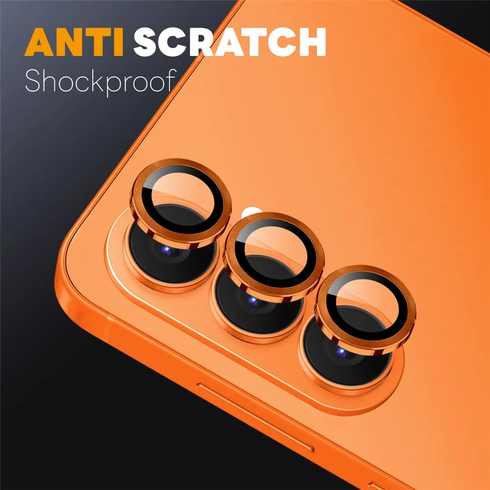 NORTHJO 1 Set For Samsung Galaxy S26 Tempered Glass Camera Lens Film CD Veins Metal Ring Lens Guard (Complete Coverage) - Orange - 3