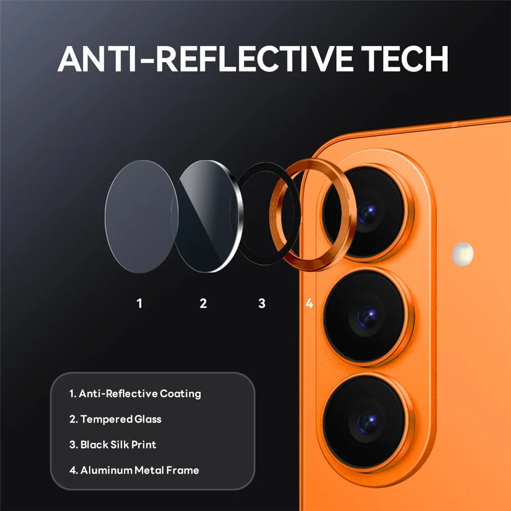 NORTHJO 1 Set For Samsung Galaxy S26 Tempered Glass Camera Lens Film CD Veins Metal Ring Lens Guard (Complete Coverage) - Orange - 4