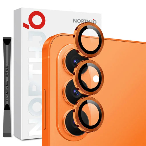 NORTHJO 1 Set For Samsung Galaxy S26+ Tempered Glass Camera Lens Film CD Veins Metal Ring Lens Guard (Complete Coverage) - Orange - 1