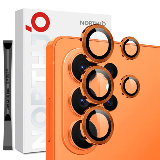 NORTHJO 1 Set For Samsung Galaxy S26 Ultra Tempered Glass Camera Lens Film CD Veins Metal Ring Lens Guard (Complete Coverage) - Orange - 1